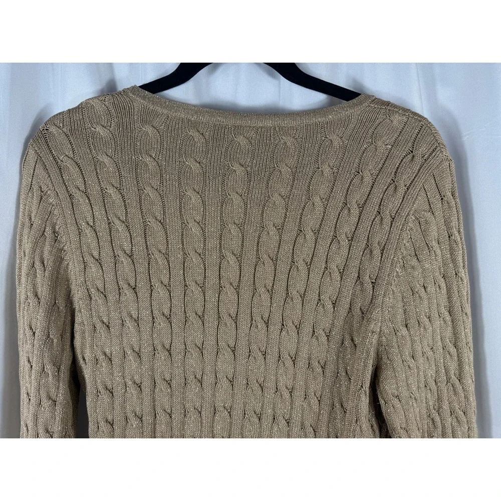 Ann‎ Taylor Womens Tan Cable Silk Blend Knit Wrap Sweater Sparkle Details Size M